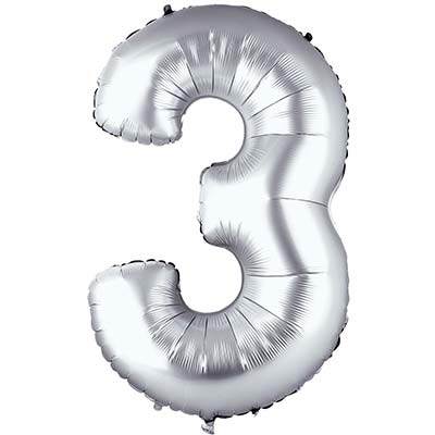 Шар цифра "3", 66см Silver