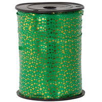 Лента 5ммХ230м зеленая Звезды золотые