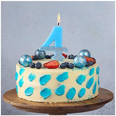 Свечи для торта Свеча -цифра "4" Голубая блеск 7,5см
