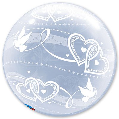 Шарик BUBBLE DECO 20" Сердца и голуби