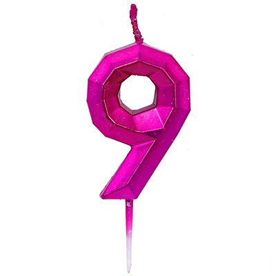 Свечи-цифры Свеча-цифра 9 Диамант Маджента, 4,5см