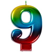 Свеча-цифра "9" Радуга металлик 8 см