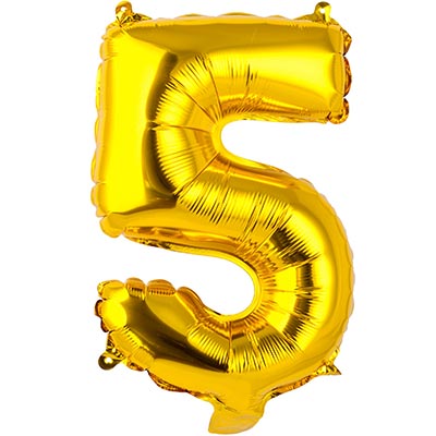 Шар цифра "5", 36см Gold