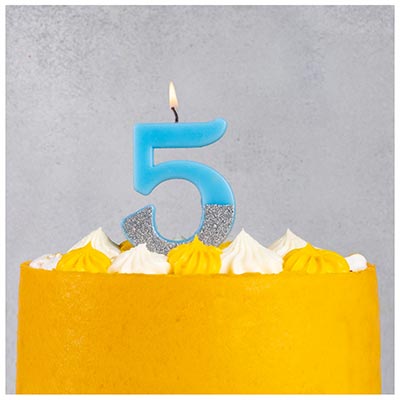 Свеча -цифра "5" Голубая блеск 7,5см