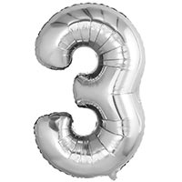 Шар цифра 3 Металлик Серебро 66см