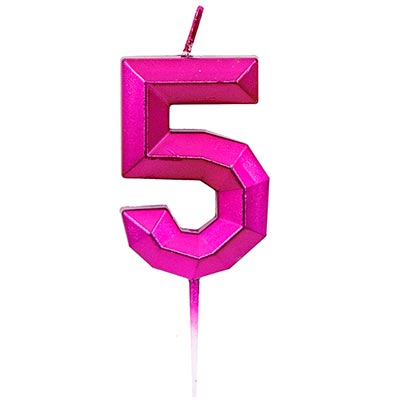 Свеча-цифра 5 Диамант Маджента, 4,5см