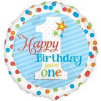 Шар 18", HB 1 годик Горошек разноцветн