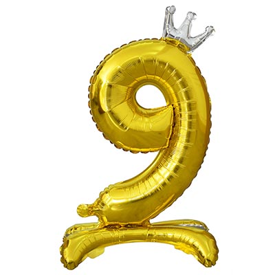 Шарики из фольги Шар цифра 9 Gold Корона, на подставке