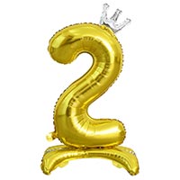Шар цифра 2 Gold Корона, на подставке
