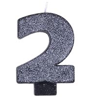 Свеча цифра "2" Черная Глиттер, 8 см