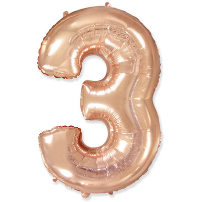 Шарик цифра "3", 101см Rose Gold