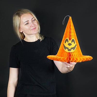 Декорации подвески Фигура HWN Шляпа Ведьмы оранжевая 34см/G