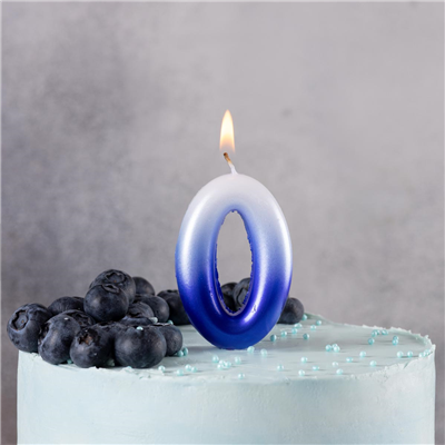 Свеча -цифра "0" Омбре голуб/синий 6см