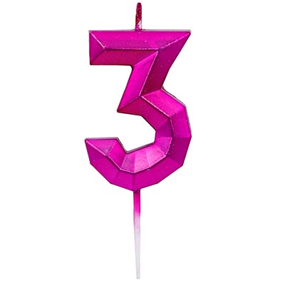 Свеча-цифра 3 Диамант Маджента, 4,5см