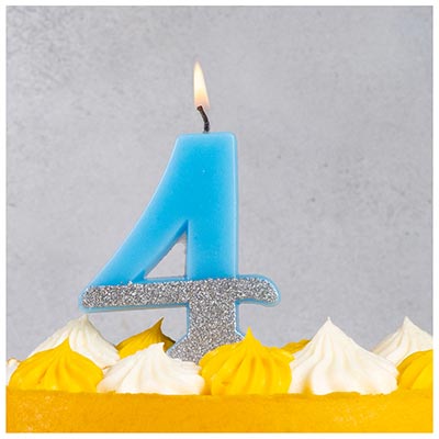Свеча -цифра "4" Голубая блеск 7,5см