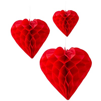 Декорации подвески Фигуры бумажные Сердца красные 3шт