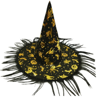 Головные уборы Шляпа ведьмы черно-золотая с бахромой