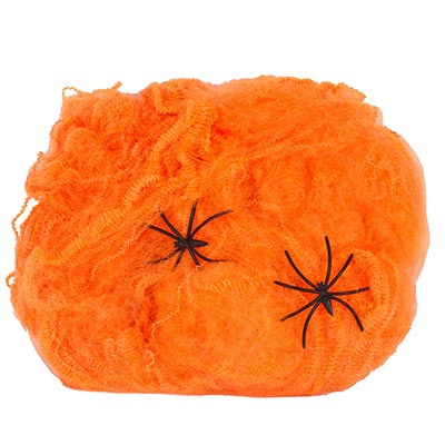 Декорации подвески Паутина оранжевая с 2 пауками 1х1м