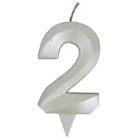 Свеча-цифра "2" Грань белый жемчуг 7см