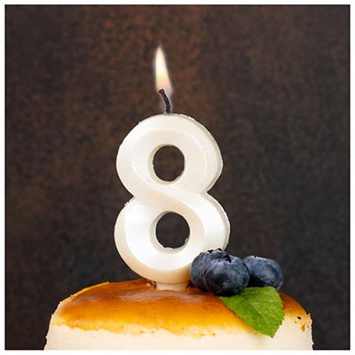 Свечи для торта Свеча-цифра "8" Грань белый жемчуг 7см