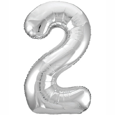 Шар цифра "2", 101см Металлик Silver