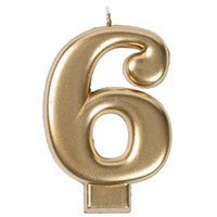 Свеча -цифра "6" Золотая, 8 см