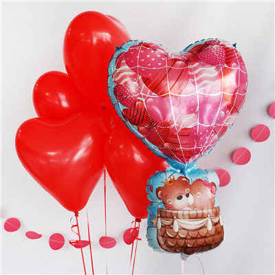 Шарики из фольги Шар фигура Воздушный шар сердце с мишкам