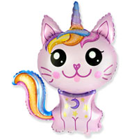 Шар фигура Кот-Единорог розовый