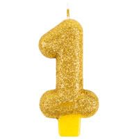 Свеча-цифра "1" Блестящая золотая 7,6см
