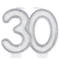 Свеча -цифра 30 Серебряная 7см