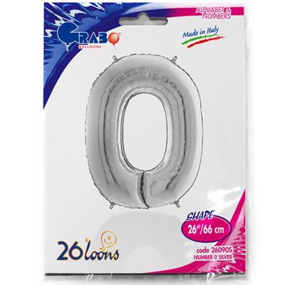 Шар цифра "0", 66см Silver Италия