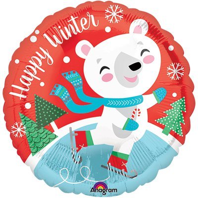 Шар 18", Happy Winter Мишка на коньках