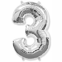 Шарик цифра "3", Silver 81см