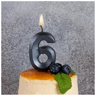 Свеча-цифра "6" Грань черный жемчуг 7см