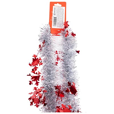 Гирлянда Мишура серебр Снежинки крас 2мG