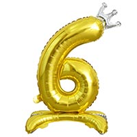 Шар цифра 6 Gold Корона, на подставке