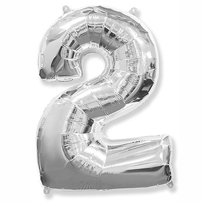 Шарик цифра "2", Silver 81см