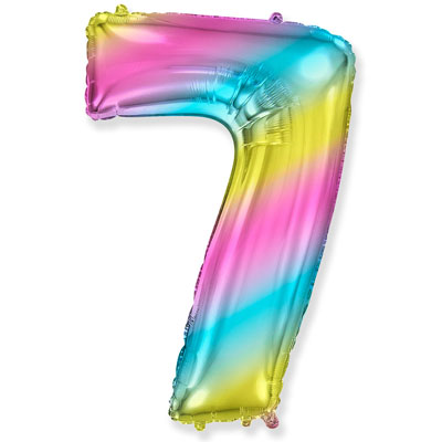 Шарик цифра "7", 101см Радуга металлик