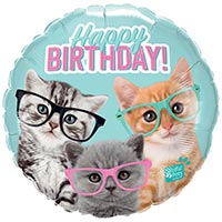 Шарик 45см Happy Birthday Котята в очках