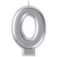 Свеча -цифра "0" Серебряная, 8 см