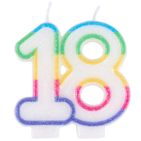 Свеча -цифра 18 Радужная блеск 7см