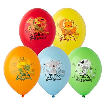 Шар 36см ДР Животные Тропические