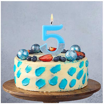 Свечи для торта Свеча -цифра "5" Голубая блеск 7,5см