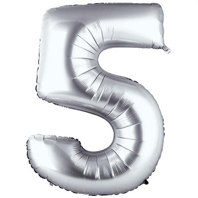 Шар цифра "5", 66см Silver