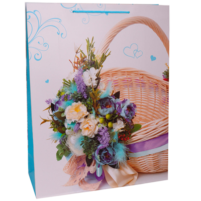 Пакет бум Корзина с цветами син 31х40см