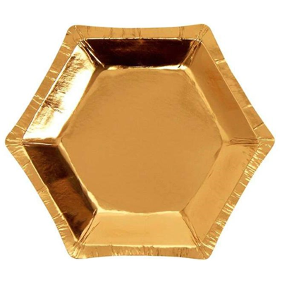 Тарелки мини шестигранные золотые, 8 шт