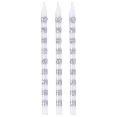 Свечи для торта Полосы серебро 12см 12шт