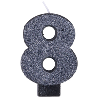 Свеча цифра "8" Черная Глиттер, 8 см