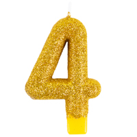 Свеча-цифра "4" Блестящая золотая 7,6см