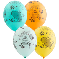 Шары 36см День рождения Бегемот с тортом